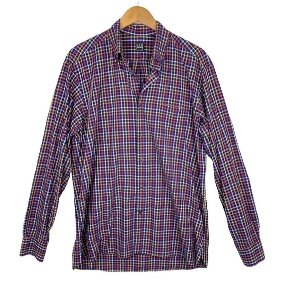 IKE BEHAR Red Yellow Blue Checkered Print Long Sleeve Button Down Shirt Size XL - Picture 1 of 6